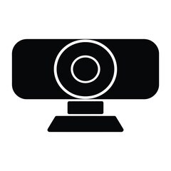 Illustration of a black webcam isolated on white background, a simple and modern design for technology and communication concepts, perfect for icons and graphics