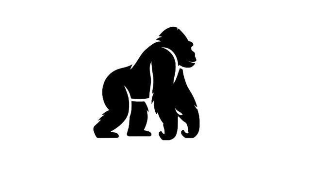 Monochromatic Gorilla Silhouette: A sleek, minimalistic silhouette of a gorilla in bold black and clean style