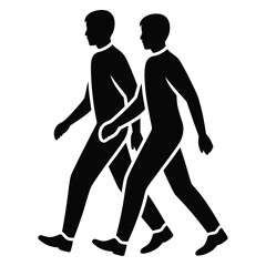 Silhouette of two men walking side by side, symbolizing teamwork, partnership, and collaboration, representing progress, movement, and shared goals isolated on white background