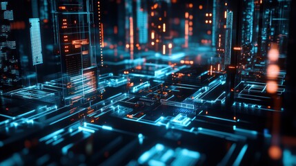 futuristic metropolis with interconnected digital networks, a concept of advanced infrastructure and technological urbanism with glowing cityscape