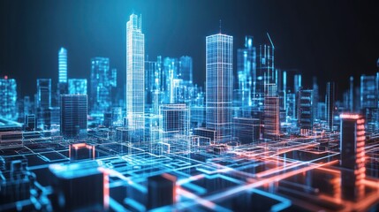 digital blueprint of a future metropolis displaying connectivity and innovation showing the potential and dynamism of modern urban centers