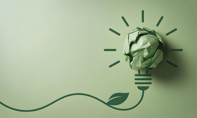 Innovative green energy concept with crumpled paper lightbulb for sustainability campaigns