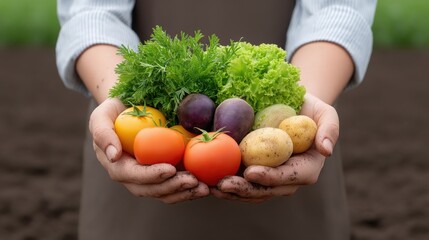 rural lifestyle blogger Freshly harvested vegetables held in hands, showcasing vibrant colors and textures.