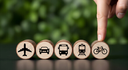 Choose your eco friendly transportation option for a sustainable journey with airplane and bicycle icons