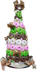Christmas themed cake tower on transparent background