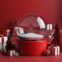 Empty Glass Sphere Snow Globe on Red Pedestal
