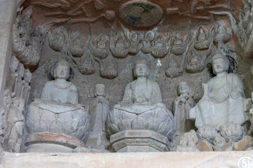 Buddha sculptures at Beishan Rock Carvings in Dazu, China