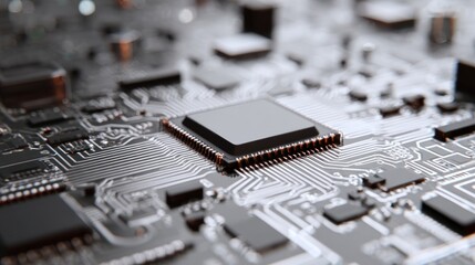 Detailed view of a modern computer chip and circuit board technology