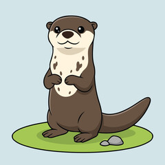Cute Giant Otter Standing on Grass Semi-Aquatic Mammal Character Vector Illustration