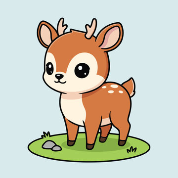Cute Pudu Deer Standing on Grass Small South American Character Vector Illustration