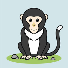 Cute Tonkin Snub-Nosed Monkey Sitting on Grass Endangered Primate Character Vector Illustration