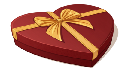 Photo of red heart shaped box of chocolates tied with a gold ribbon, perfect for valentines day gift giving, isolated on transparent background