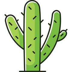 Illustration Of A Tall Green Saguaro Cactus With Three Arms And Small Spines Isolated On A White Background