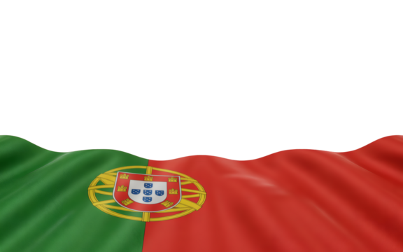 Dynamic Portuguese flag waving majestically with copy space on top, symbolizing national pride and heritage