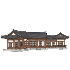 Detailed vector of traditional Korean architecture, illustration style