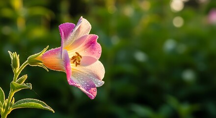 Delicate Pink Flower in Sunlight - A Close-Up of a Blooming Petunia.