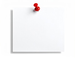 Blank square sheet held by red pushpin, isolated on white