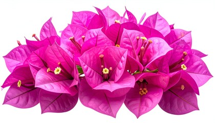 A vibrant, close-up cluster of bright pink bougainvillea flowers, isolated
