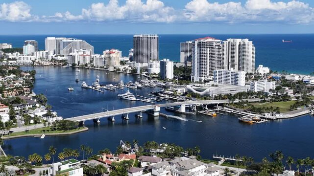 Fort Lauderdale Skyline At Fort Lauderdale In Florida United States. Beach Landscape. Downtown District. Travel Destination. Fort Lauderdale Skyline In Florida United States. Nature Seascape.