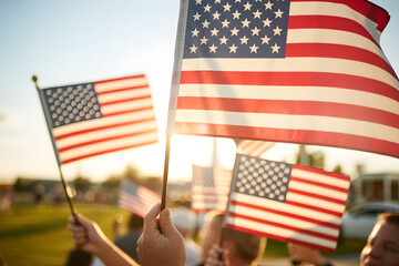 People waving American flags celebrating patriotism ideal for Fourth of July events national holidays and political campaigns
