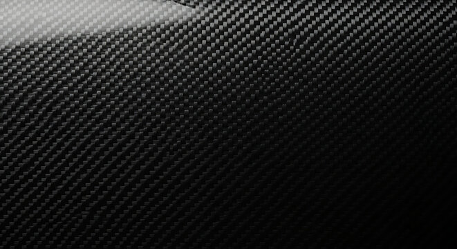 Close up of shiny black carbon fiber weave texture background
