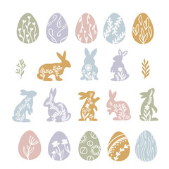 A set of hand-drawn vector illustrations with Easter elements.