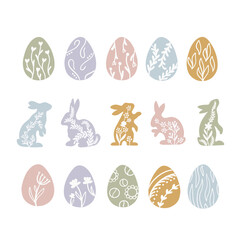 A set of hand-drawn vector illustrations with Easter elements.