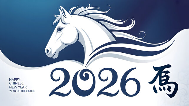 Elegant white horse illustration for Chinese New Year 2026 a festive vector design for holiday greetings and cultural celebrations