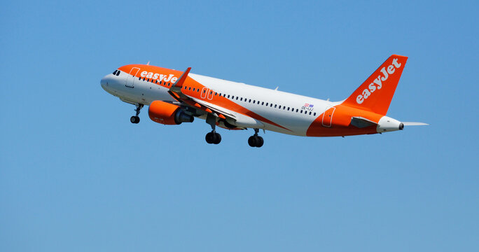 Easyjet Airbus A320 climbing out of Zurich airport, Zurich, Switzerland