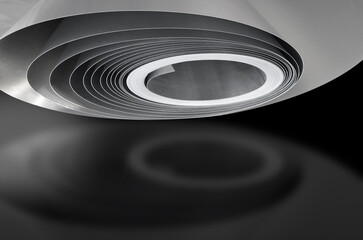 a silver aluminum roll glowing with a soft shadow effect on a dark background. twisted thin metal