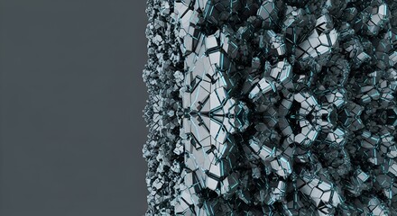 Shattered Glass like Geometric Forms with Neon Blue Light