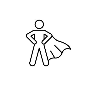 Superhero black line icon set. People icons proud man, pose brave person with cape, strong hero, super power, man power, National Heroes Day, symbol vector illustration on white background.