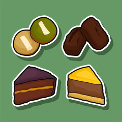 Delicious Dessert Stickers of Macarons Brownies and Cake Slices