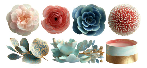 Elegant Floral Collection with Colorful Blooms and Decorative Elements on Transparent Background