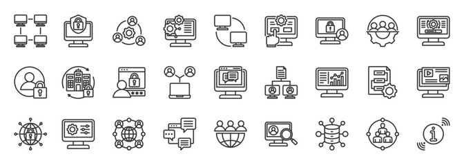intranet icon set collection in outline style. icon pack contain network, portal, access, internal, community, connect, collaborate, communication, team, information icon