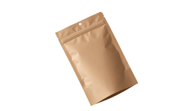 Brown kraft paper stand up pouch isolated on transparent background