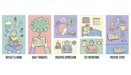 Fototapeta premium Journaling habits for mental health selfcare reflection and personal growth Illustrated concepts