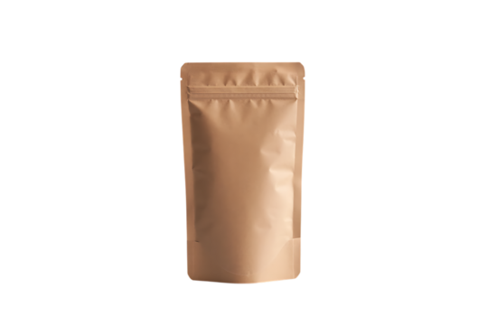 Brown kraft paper stand up pouch isolated on transparent background