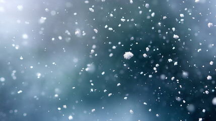 Snowflakes gently falling against a blurred winter background, creating a serene atmosphere, capturing the essence of a peaceful snowy day in a winter wonderland