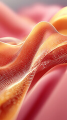 Abstract flowing fabric in vibrant orange and pink hues, showcasing smooth curves and intricate textures, creating a sense of movement and elegance in a visually captivating composition