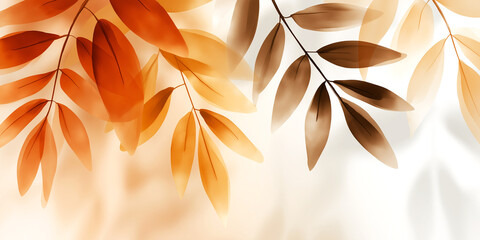 Abstract illustration of autumn leaves in warm shades of orange and brown, softly blending into a light background, creating a serene and calming atmosphere with copy space