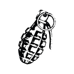 Black and white vintage retro style illustration of a classic hand grenade, vector grunge texture