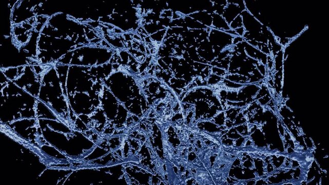 Chaotic water web on transparent background

3d rendering tangled high-energy water strands forming an explosive chaotic liquid web with full alpha channel
