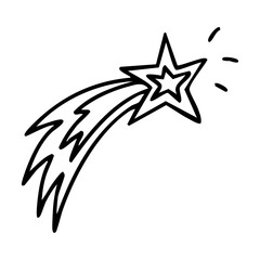 Shooting cosmic star outline icon. Hand drawn vector isolated illustration. 