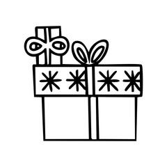 Stacked gift boxes outline icon. Hand drawn vector isolated illustration.