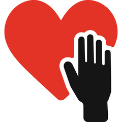 Obraz premium Red Heart Symbol with Black Hand Overlay on Transparent Background Medical Health Care Love Symbol