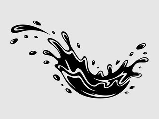 This black liquid splash image represents fluidity, motion, and energy, perfect for attracting attention in designs related to creativity and artistic expression.