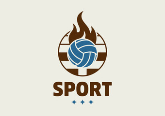This dynamic logo design integrates a volleyball with flames, symbolizing athleticism and energy, representing sports culture and the excitement of competition in a visually striking way.