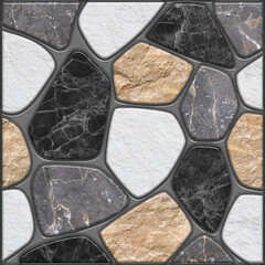 Mosaic Stone Tiles with Varied Colors and Textures for Floor or Wall Covering