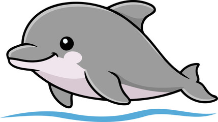 Cute Irrawaddy Dolphin (Orcaella brevirostris) swimming, happy aquatic mammal character clipart isolated on transparent background